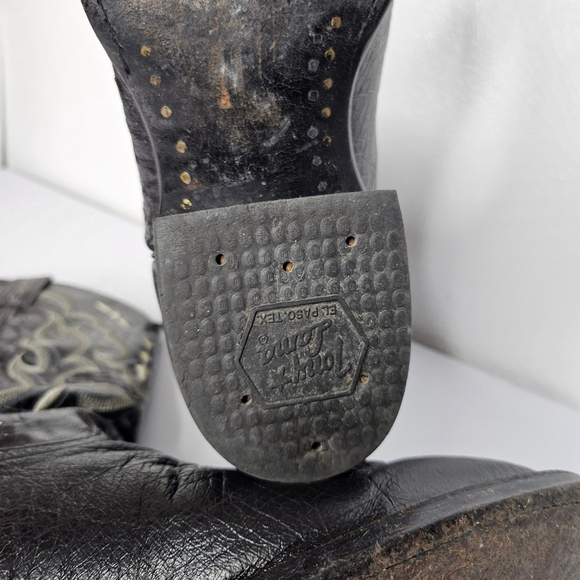 Tony Lama Black Smooth Ostrich Western Boots Men's 8 EE Double Wide - Picture 10 of 12